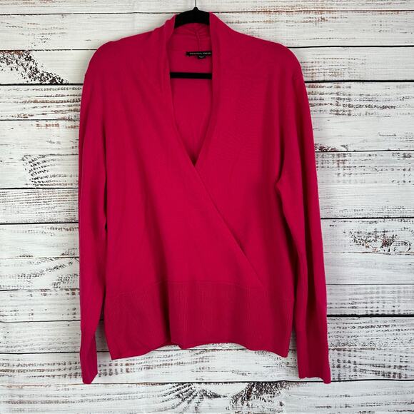 Women's Boston Proper 100% Cashmere Bright Pink Faux Wrap V Neck Sweater Size XL - Picture 1 of 6